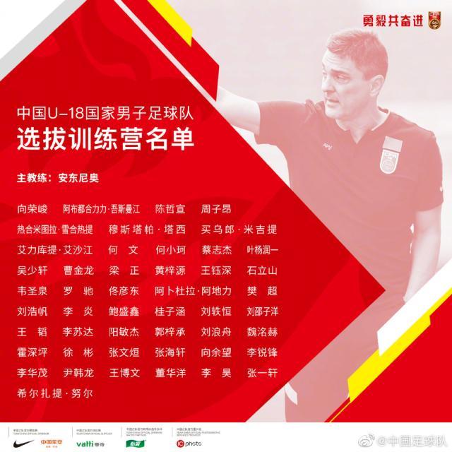 开云体育平台-U18男足选拔训练营名单：鲁能9人 亚泰恒大各7人